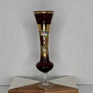 Vintage AMETHYST Vase Floral Hand-Painted Gold Accent Norleans JAPAN